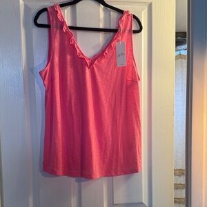 Lilly Pulitzer Coral Pink Ruffle V-Neck Tank
